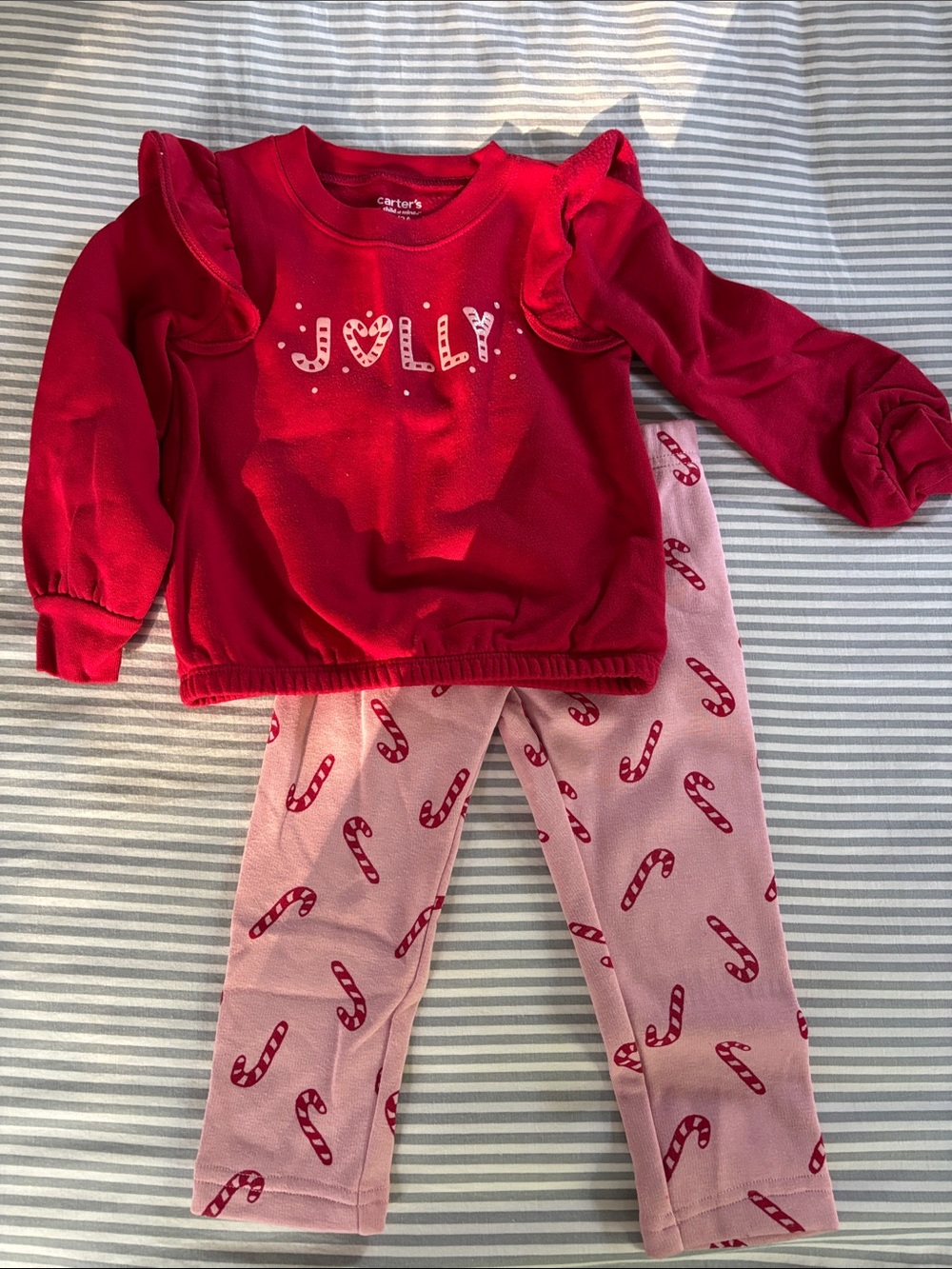Carter's Red 'Jolly' Top with Pink Candy Cane Pants